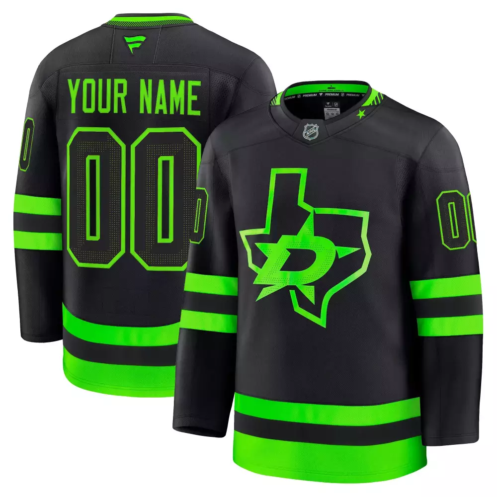 Custom Dallas Stars Jersey Black Men Neon Green
