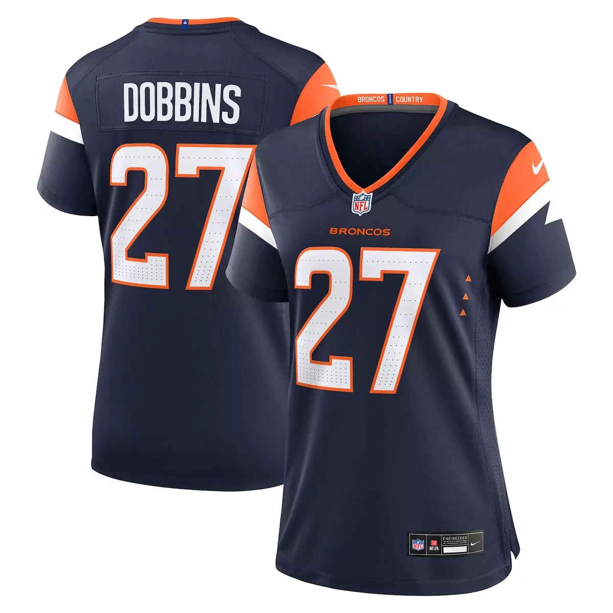 J.k. Dobbins 27 Broncos Jersey Navy Men Orange White Alternate Game