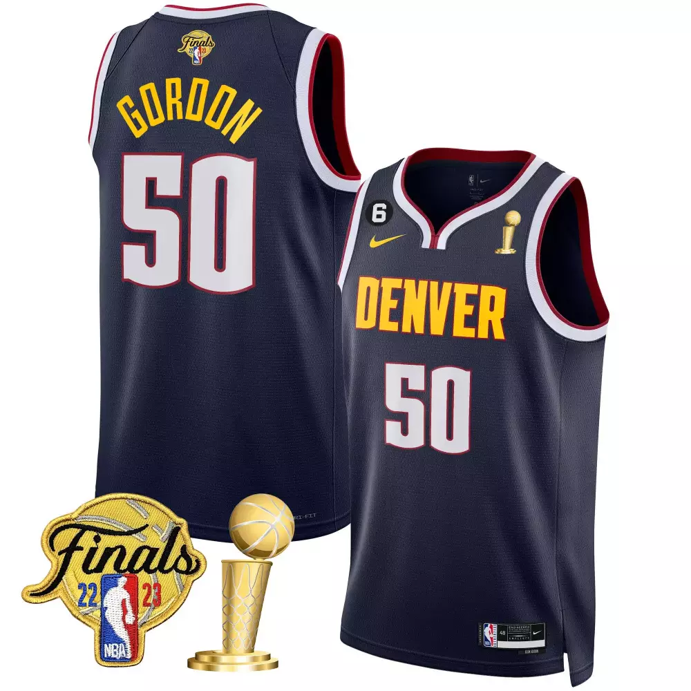 Aaron Gordon 50 Denver Nuggets Jersey Navy Blue NBA Finals 2023 Larry O'brien Championship Trophy