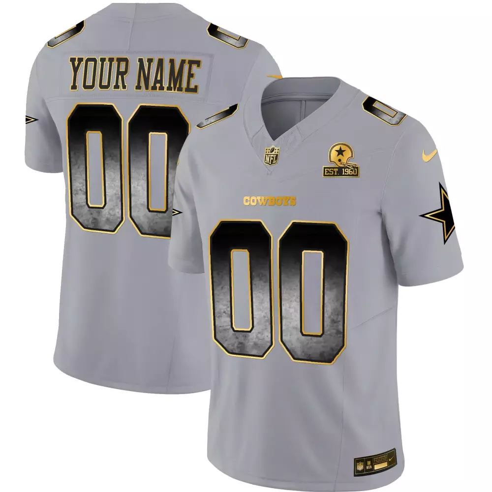 Custom Cowboys Jersey Gray Est. 1960 Men Black Gold Vapor All Stitched