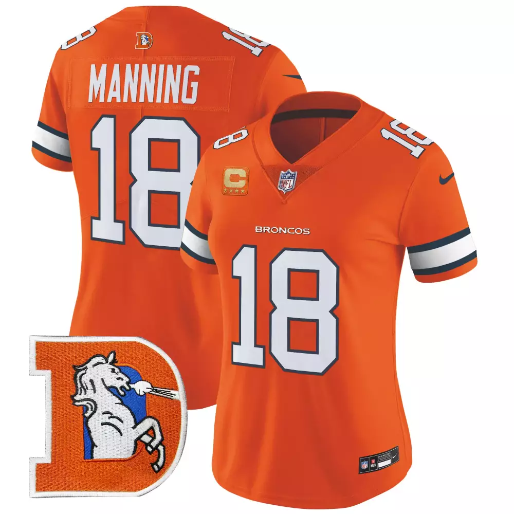 Peyton Manning 18 Broncos Jersey Orange Captain Men Replica White Blue Navy Throwback