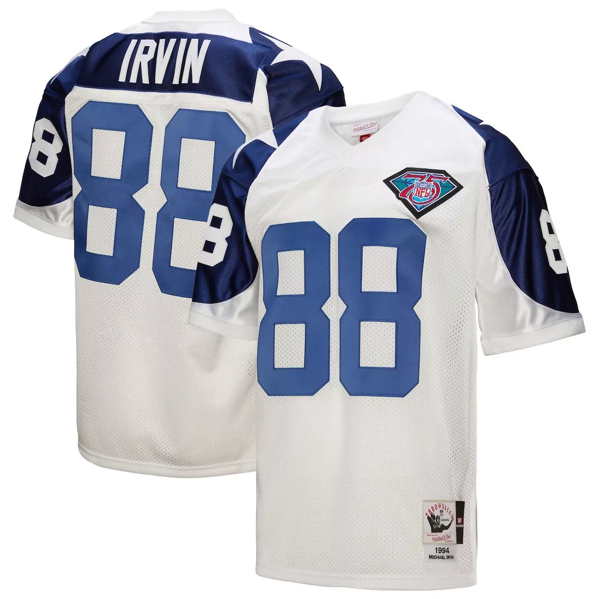Michael Irvin 88 Dallas Cowboys Jersey White Throwback 75th Anniversary Men Blue