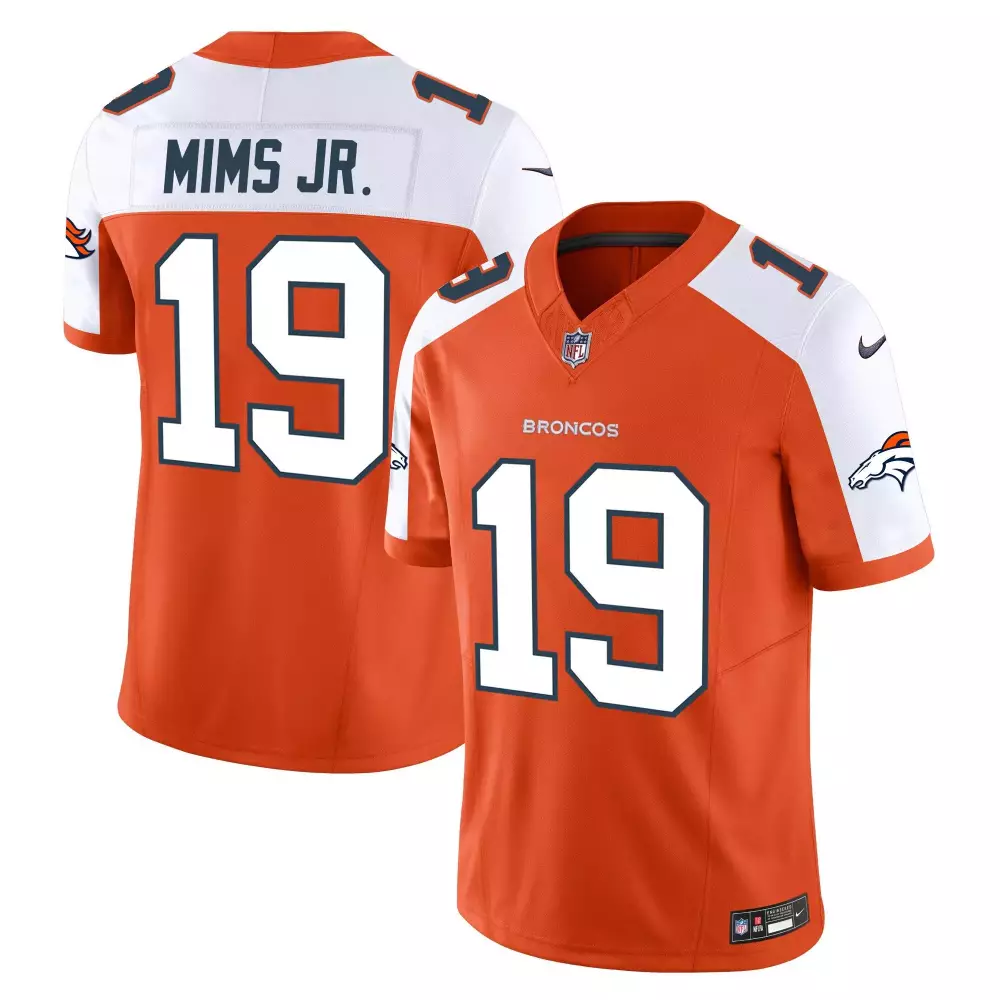 Marvin Mims Jr. 19 Broncos Jersey Orange Men Short Sleeve White Navy Alternate Vapor