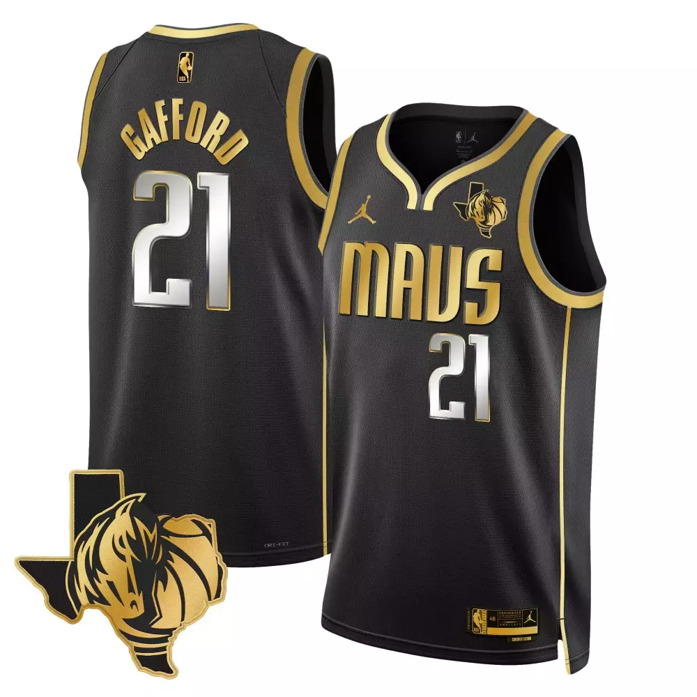 Daniel Gafford 21 Jersey Black City Edition Dallas Mavericks Texas Shape Horse Head