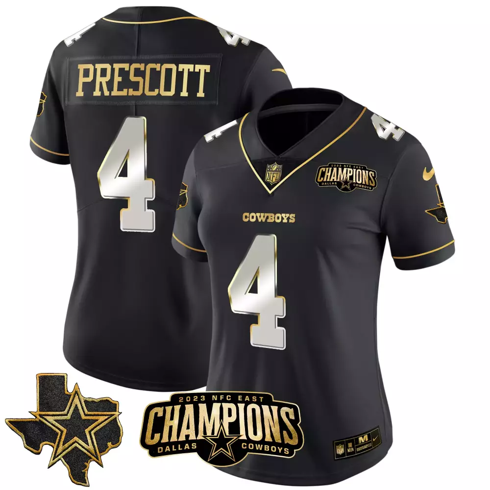 Dak Prescott 4 Dallas Cowboys Jersey Black 2023 NFC East Champions Texas Star Men