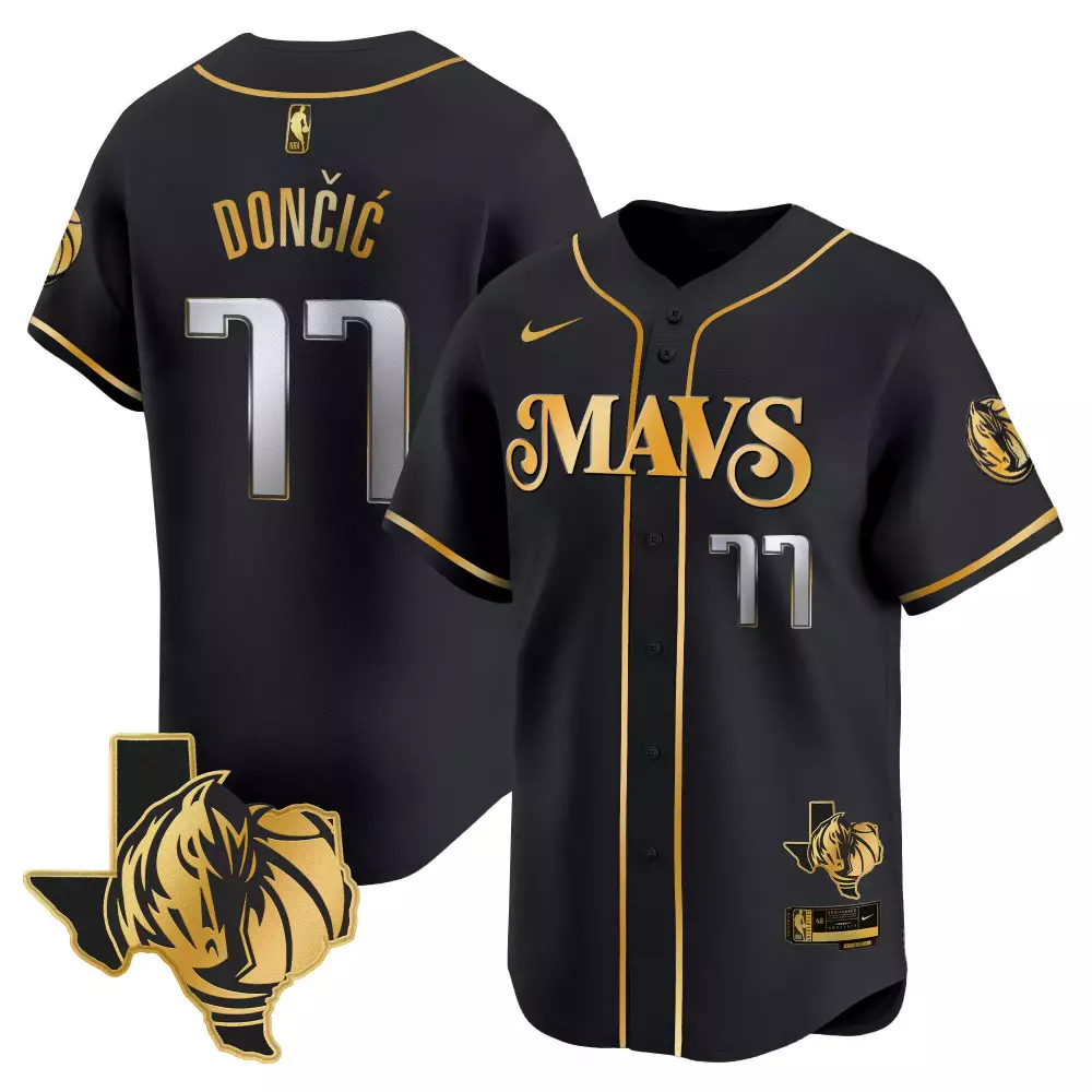 Luka Doncic 77 Mavericks Jersey Black Texas Edition 2023 Men Gold Silver All Stitched