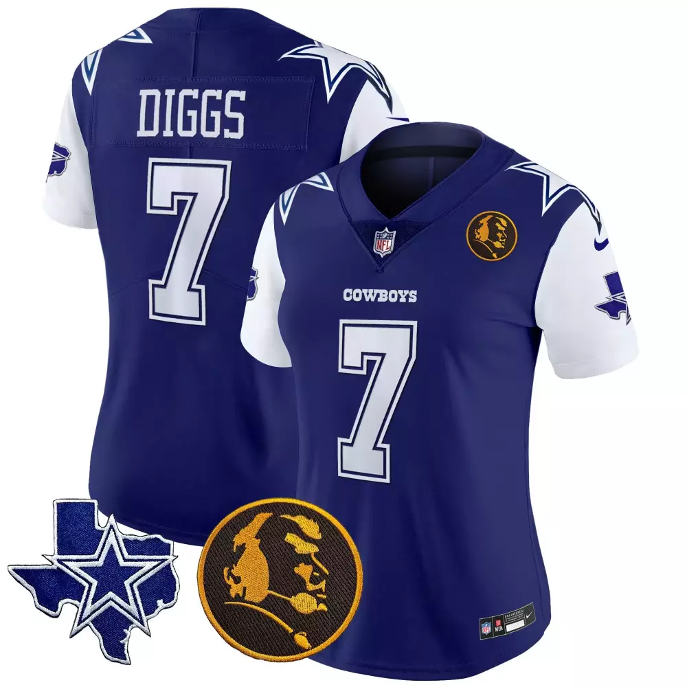 Trevon Diggs 7 Cowboys Jersey Royal Blue Texas Star Round Head Profile Men NFL White