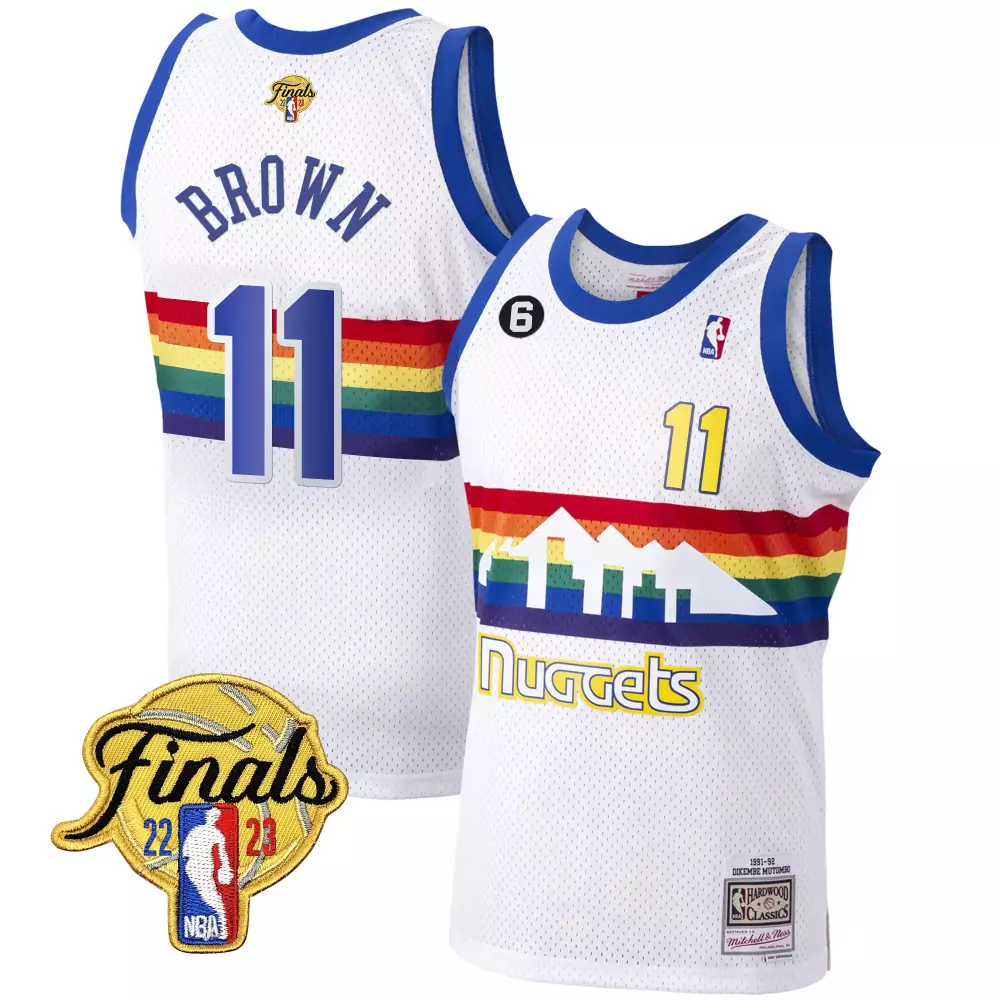 Brown 11 Nuggets Jersey White Finals 2022-2023 Men Split Design Blue Red Orange Yellow