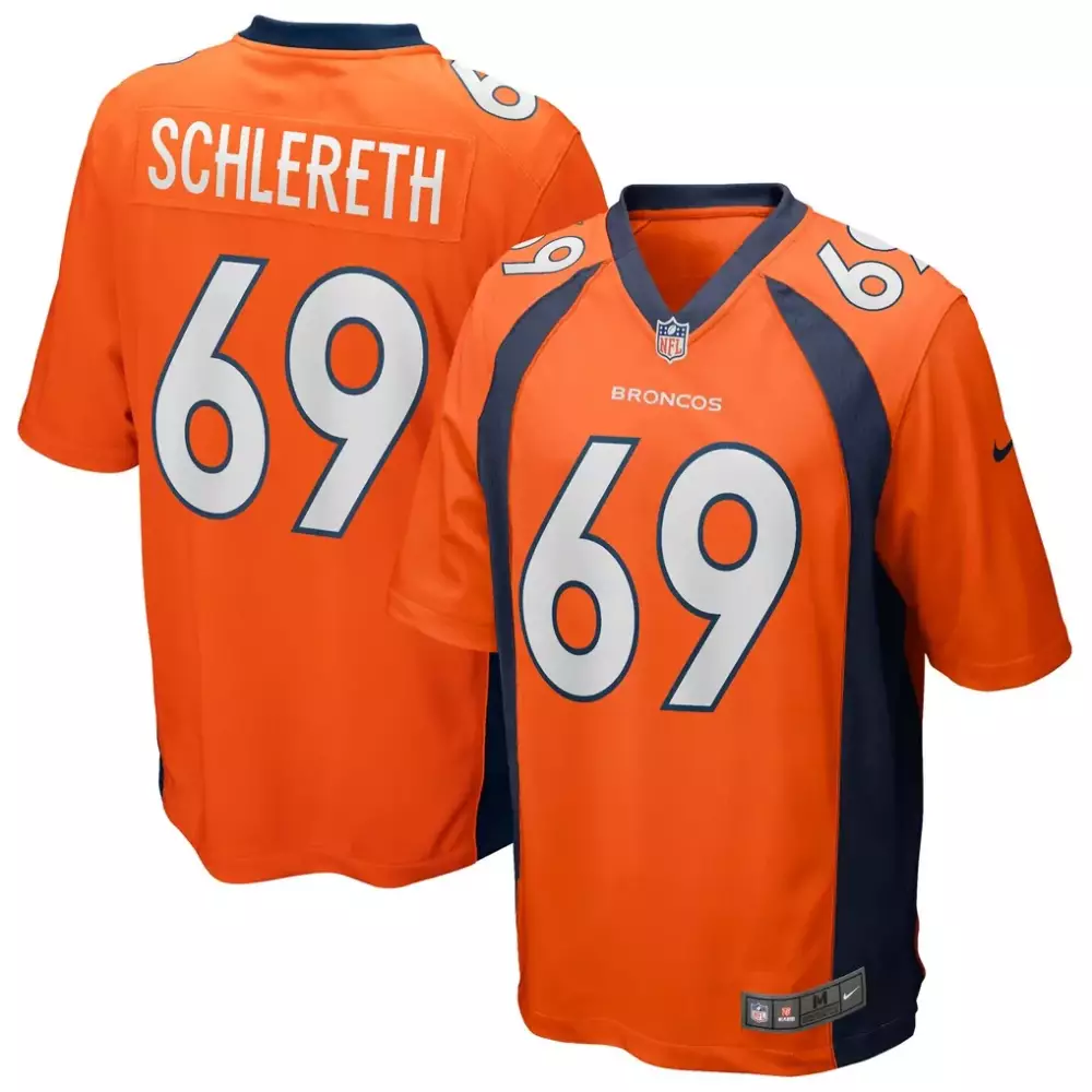 Mark Schlereth 69 Broncos Jersey Orange Men Replica Navy Blue Game Retired