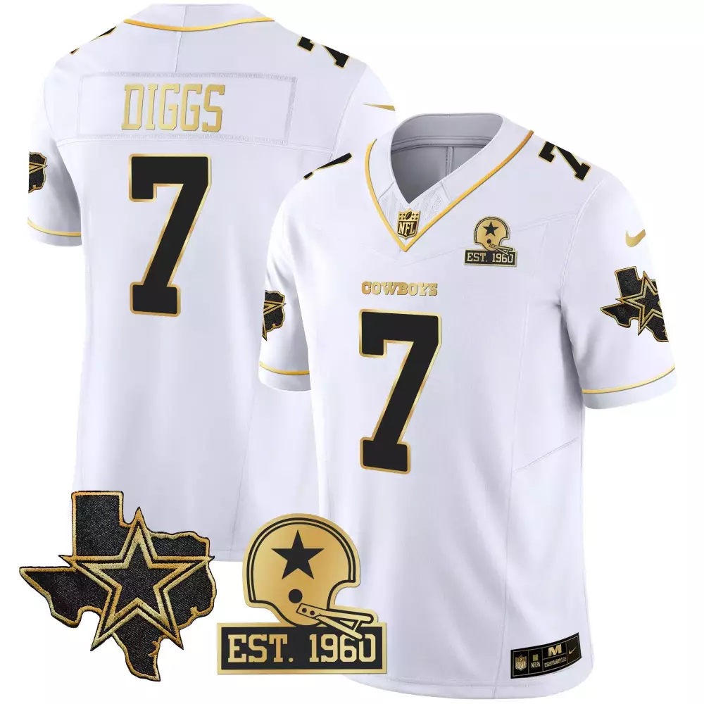 Trevon Diggs 7 Cowboys Jersey White Texas Star Outline Helmet 1960 Men Standard Alternate