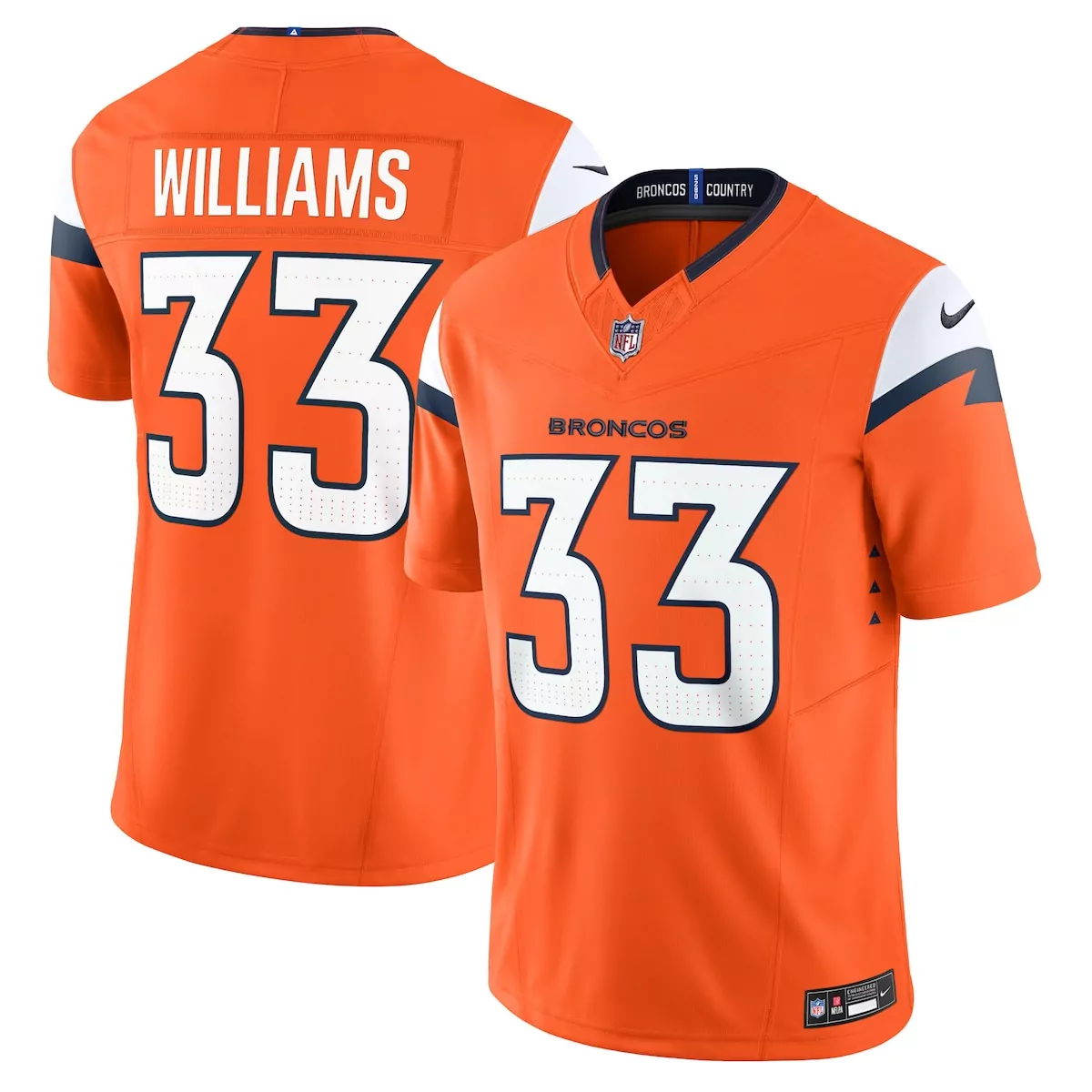 Javonte Williams 33 Broncos Jersey Orange Men Navy Blue White Collection Vapor Limited