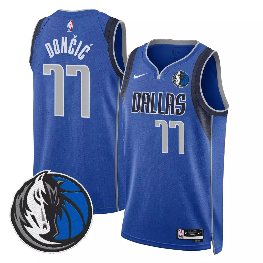 Luka Doncic 77 Dallas Mavericks Jersey Royal Blue Men Gray White Black Icon Swingman