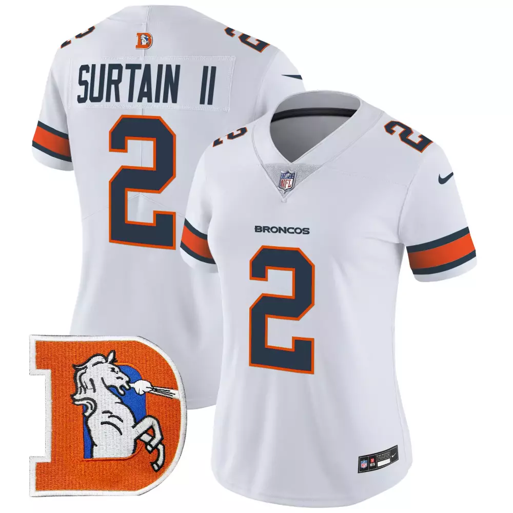 Patrick Surtain 2 Broncos Jersey White Men Replica Orange Navy Blue Throwback Vapor
