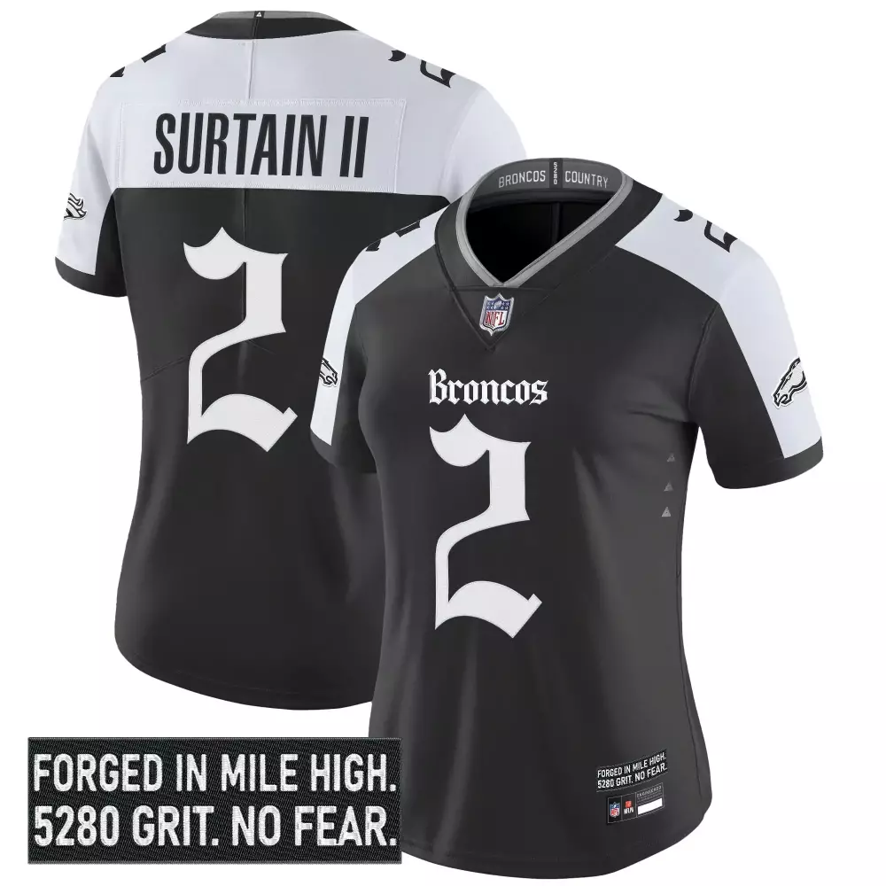 Pat Surtain Ii 2 Broncos Jersey Black Women Player White Stitched Vapor