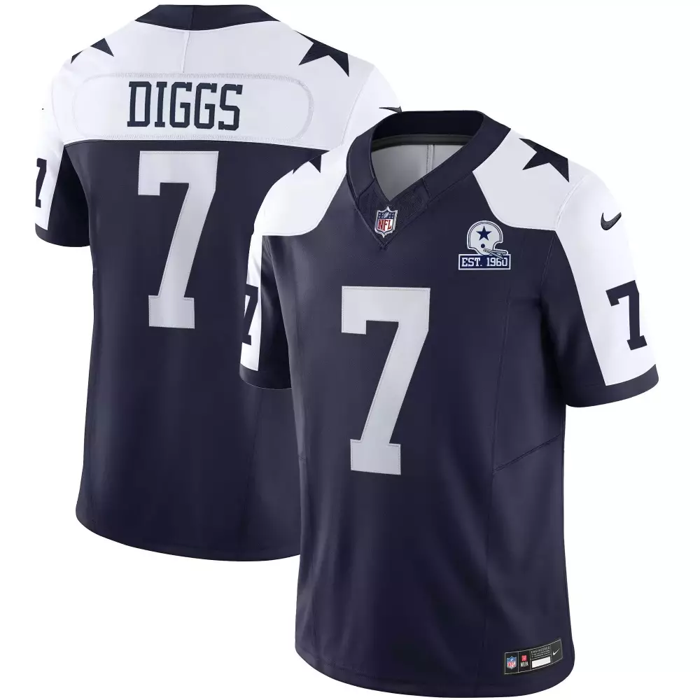 Trevon Diggs 7 Dallas Cowboys Jersey Navy Blue Est. 1960 Men Official White Throwback