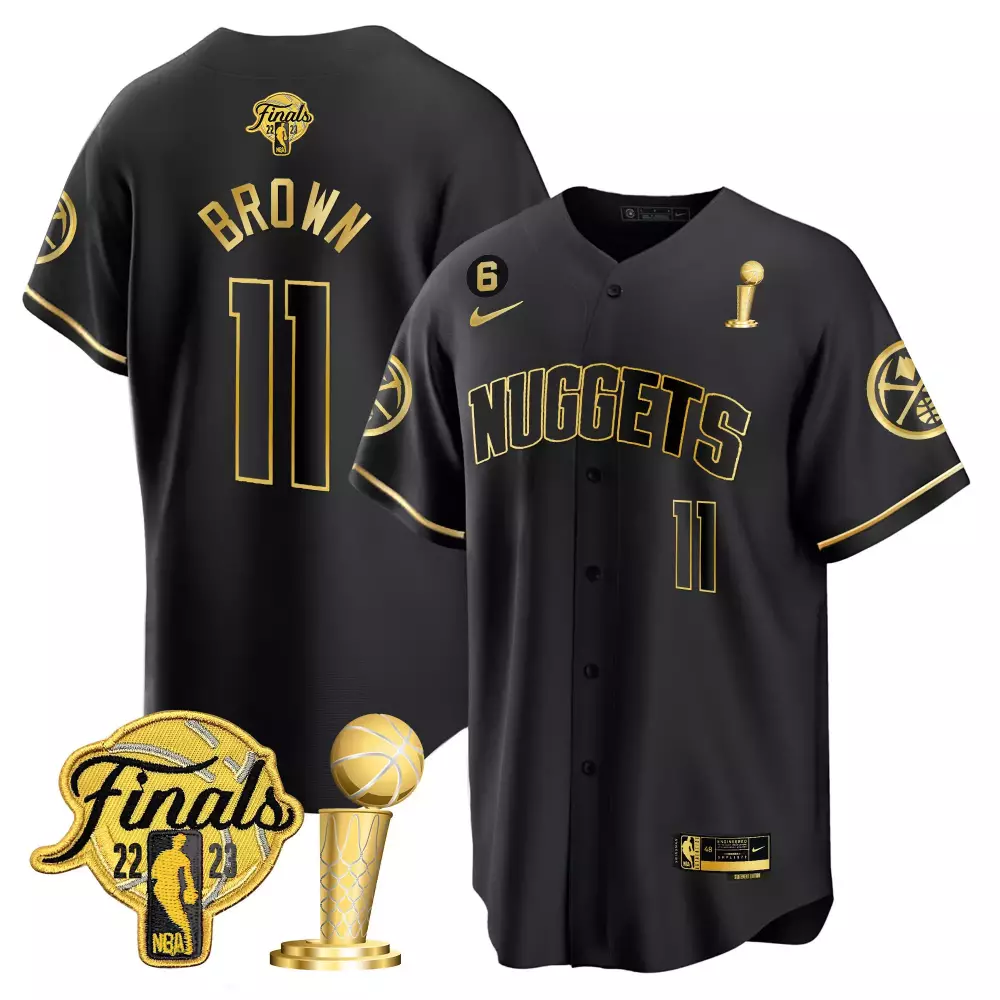 Brown 11 Nuggets Jersey Black NBA Finals 22-23 Men Gold All Stitched Vapor