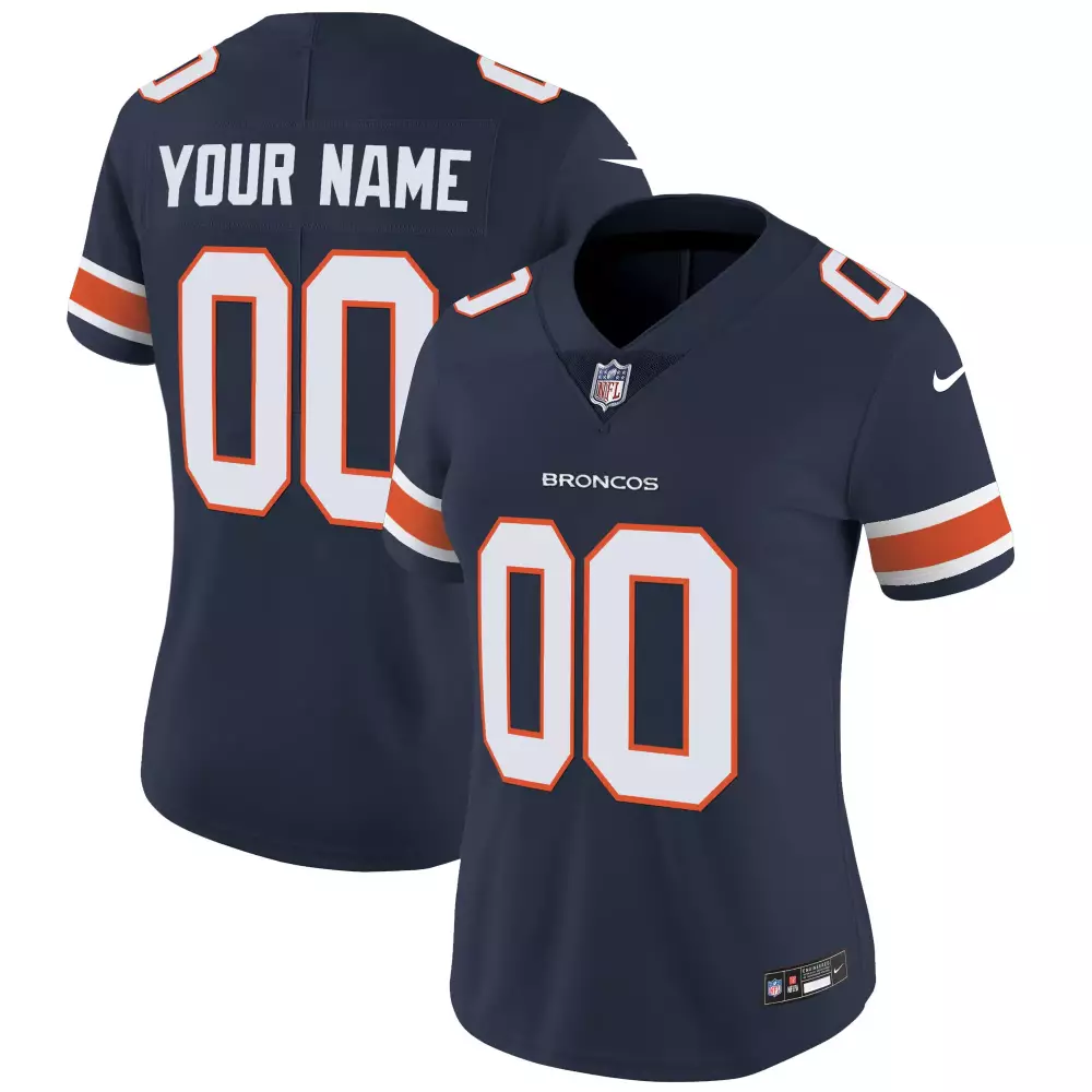 Custom Broncos Jersey Navy Orange White Stitched