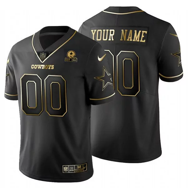 Custom Cowboys Jersey Black Men Gold All Stitched
