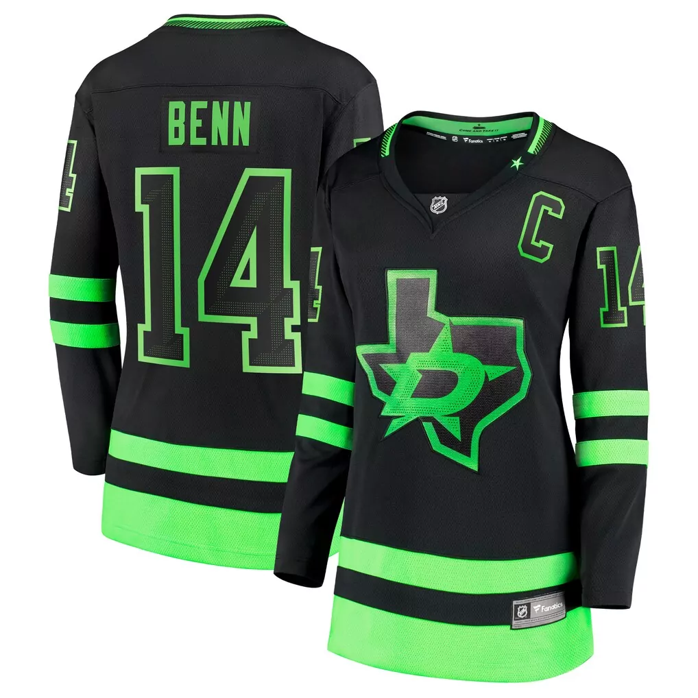 Jamie Benn 14 Dallas Stars Jersey Black Men Player Alternate Neon Green Breakaway