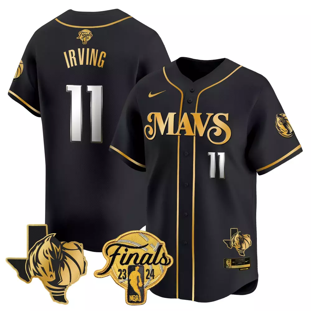 Kyrie Irving 11 Mavericks Jersey Black NBA Finals Texas State 2023-2024 Men Gold