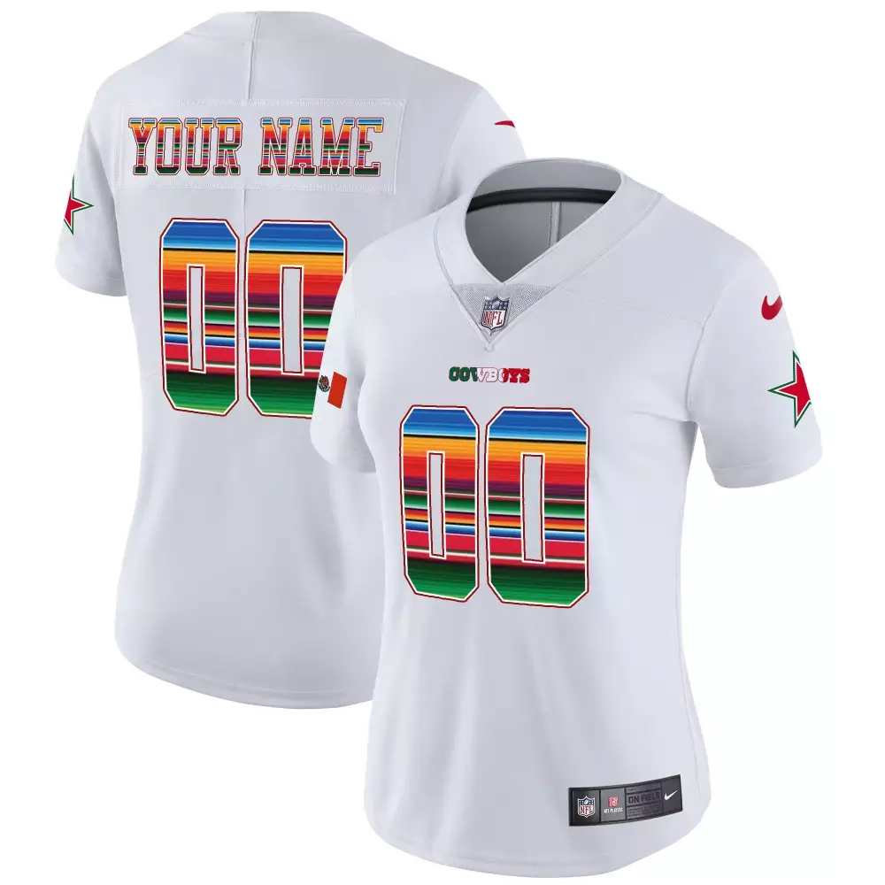 Custom Cowboys Jersey White Women Design Green Red Blue Yellow Orange Purple Vapor