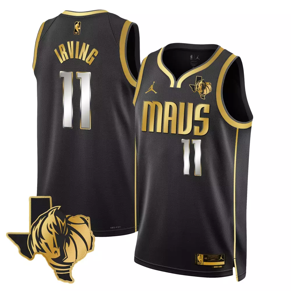 Kyrie Irving 11 Mavs Jersey Black M&m's Texas Shape Tiger Head Men Gold Swingman