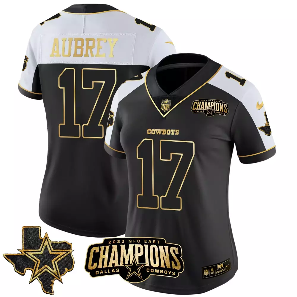 Brandon Aubrey 17 Cowboys Jersey Black NFC East Champions Women Replica White Gold