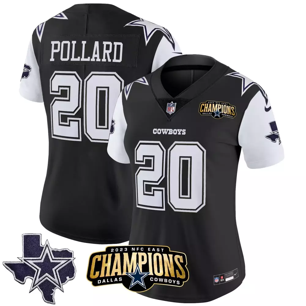 Tony Pollard 20 Dallas Cowboys Jersey Black 2023 NFC East Champions Men Authentic