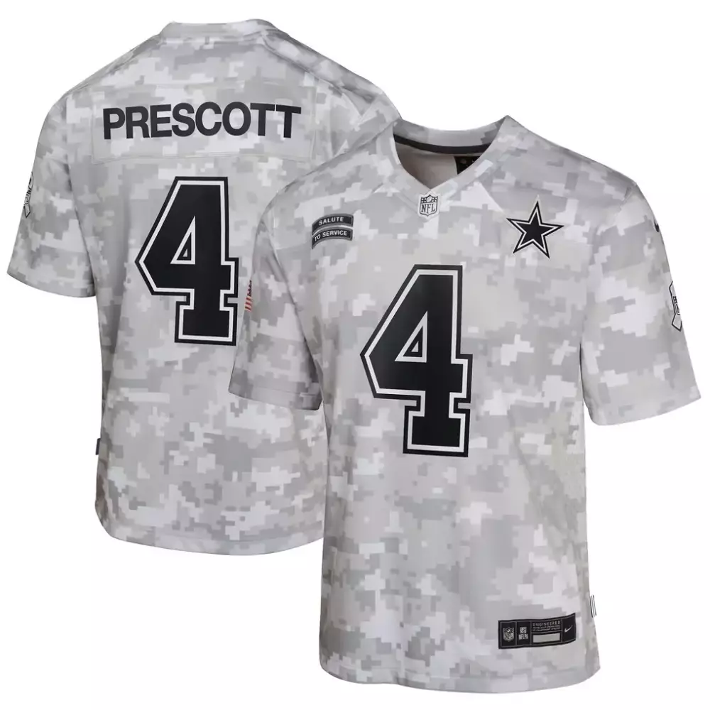 Dak Prescott 4 Dallas Cowboys Jersey Gray Salute To Service Men Digi Camo Alternate