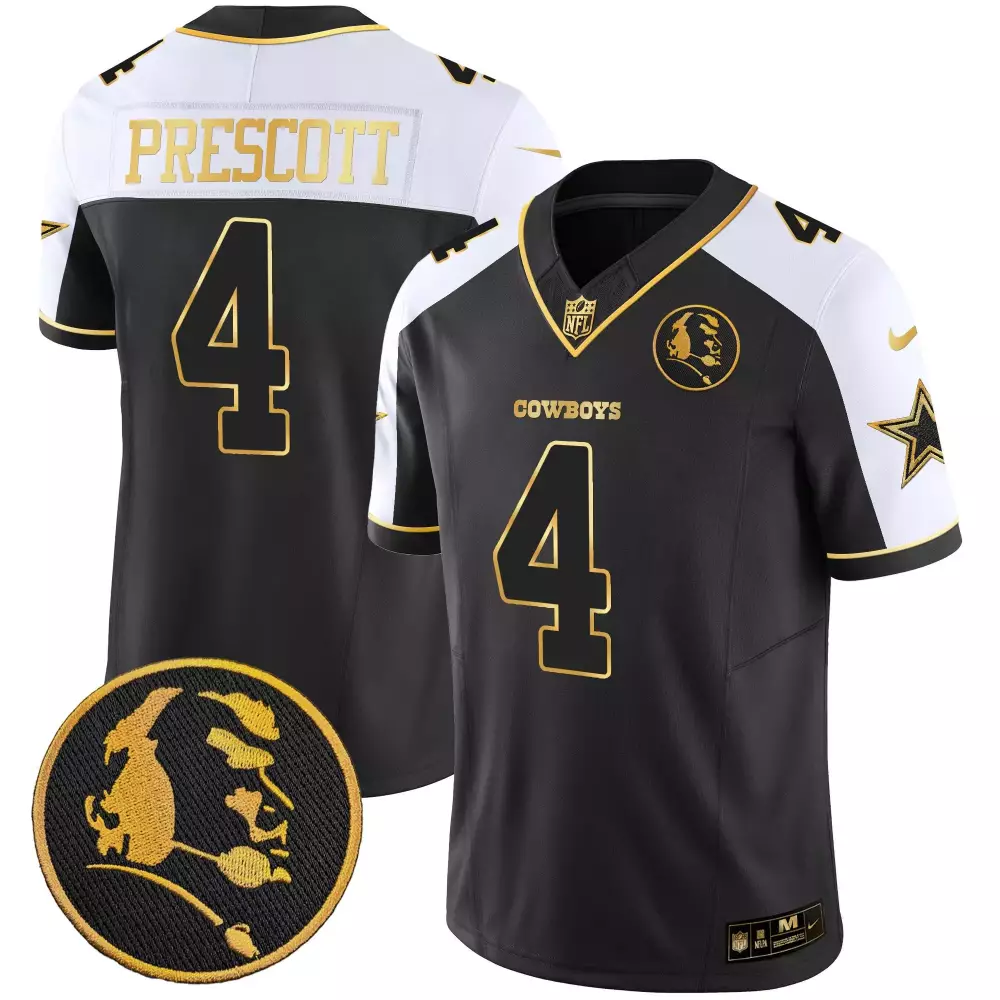 Dak Prescott 4 Cowboys Jersey Black Men White Gold Alternate Vapor All Stitched