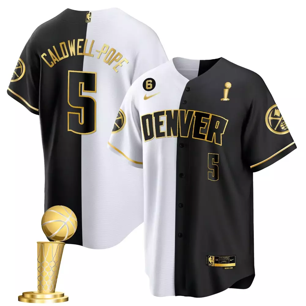 Caldwell Pope 5 Denver Nuggets Jersey Black Championship Men Split Design White Gold