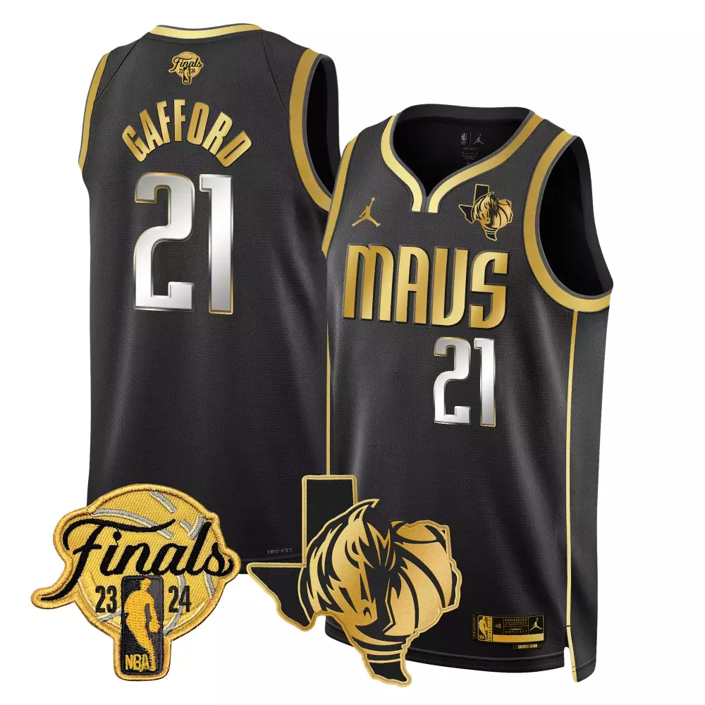 Daniel Gafford 21 Mavs Jersey Black NBA Finals 23-24 Texas 2023 Men Gold Silver Swingman