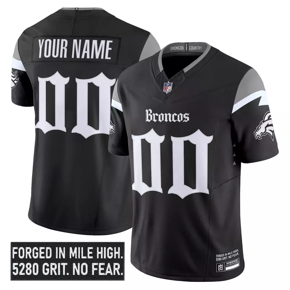 Custom Broncos Jersey Black White Grey Vapor Stitched Embroidered