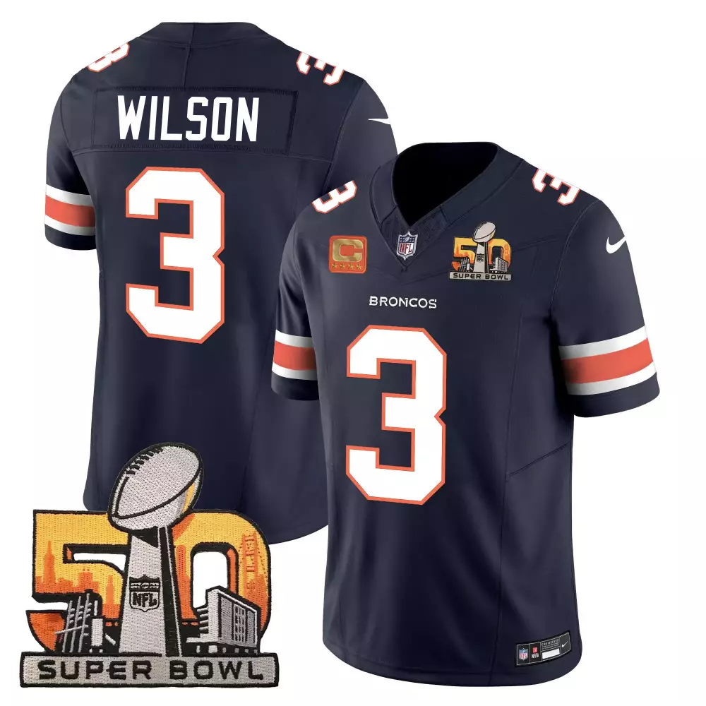 Russell Wilson 3 Broncos Jersey Navy Super Bowl 50 Men Orange White Vapor All Stitched