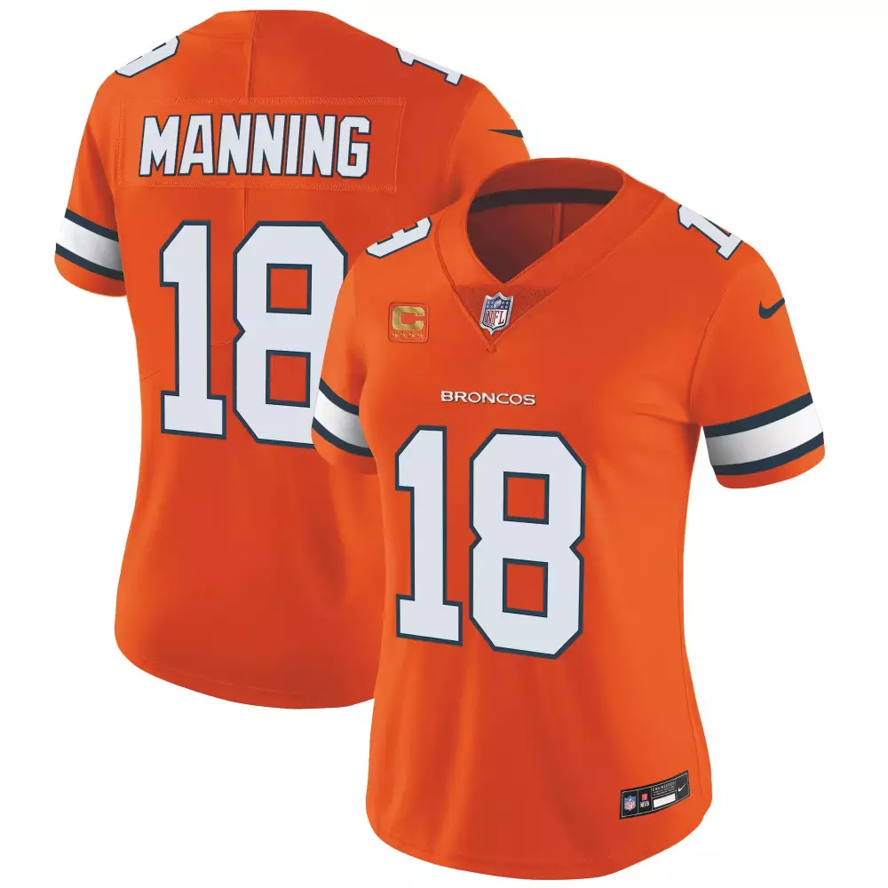 Peyton Manning 18 Broncos Jersey Orange Women Standard White Navy Vapor Limited All