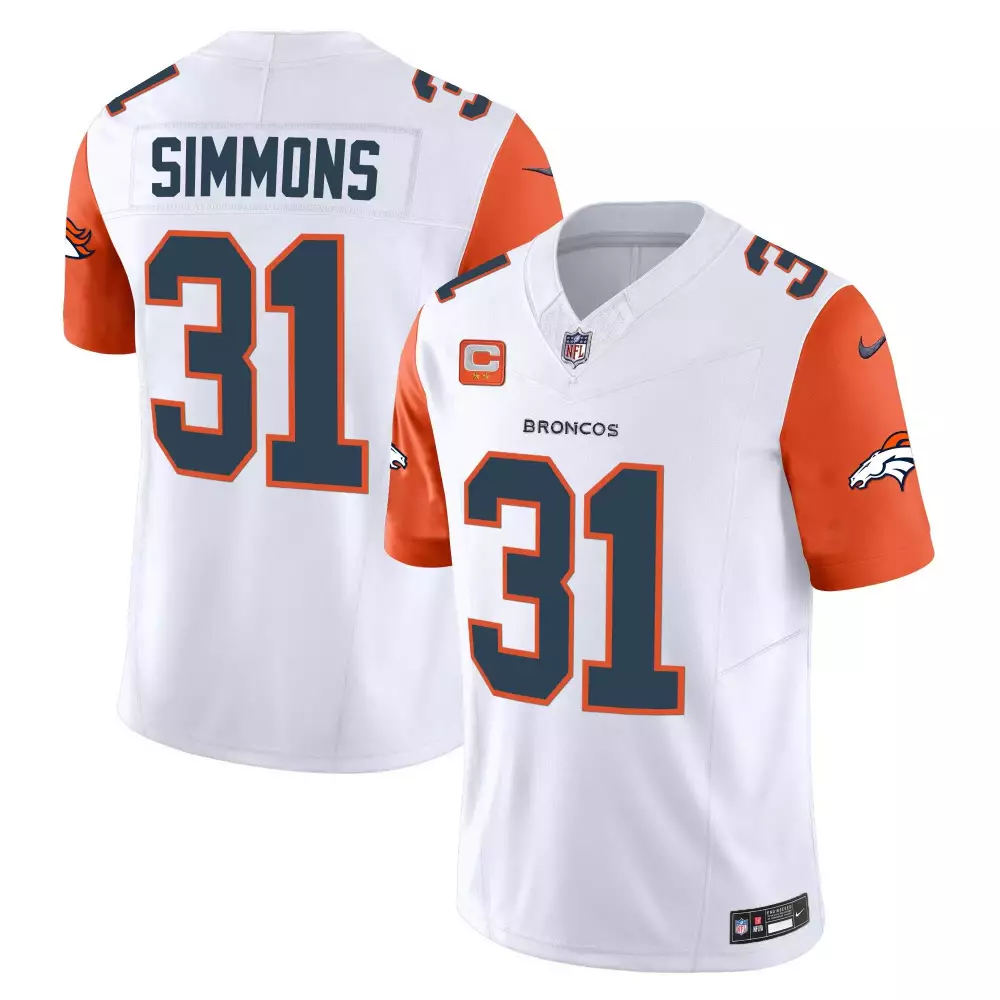 Justin Simmons 31 Broncos Jersey White Men Standard Alternate Orange Navy Vapor Limited