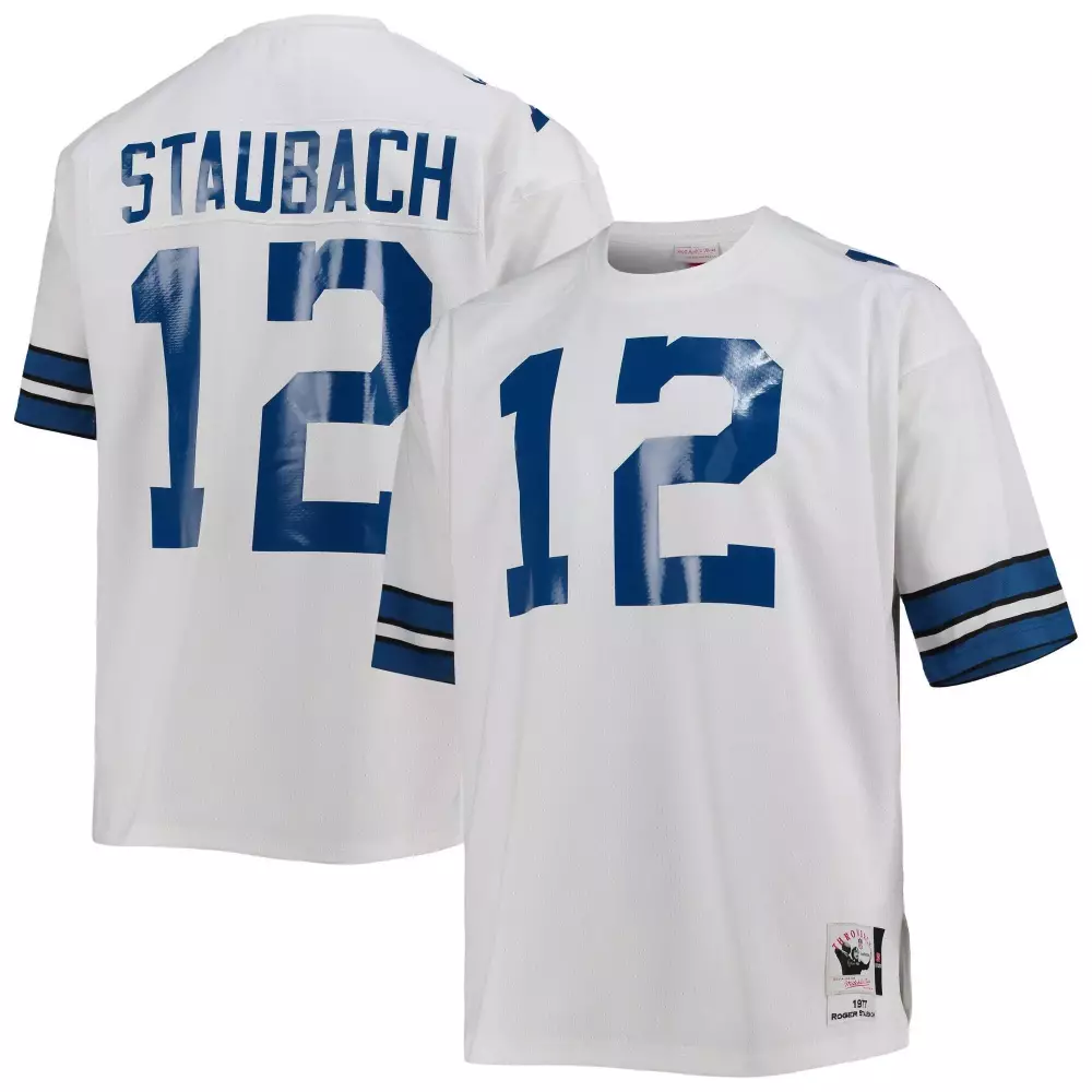 Roger Staubach 12 Dallas Cowboys Jersey White Men Blue Black Retired All Stitched
