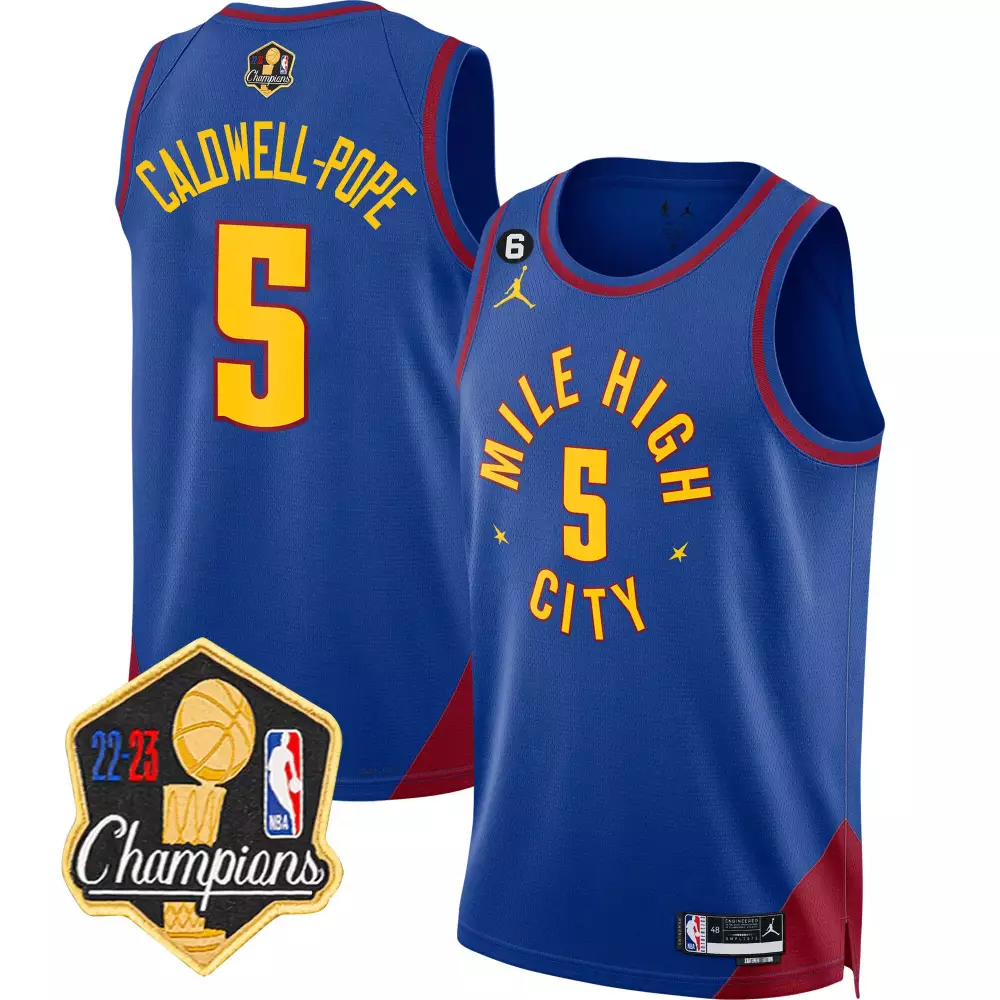 Caldwell-pope 5 Denver Nuggets Jersey Blue 2023 NBA Champions Men Red Yellow Limited
