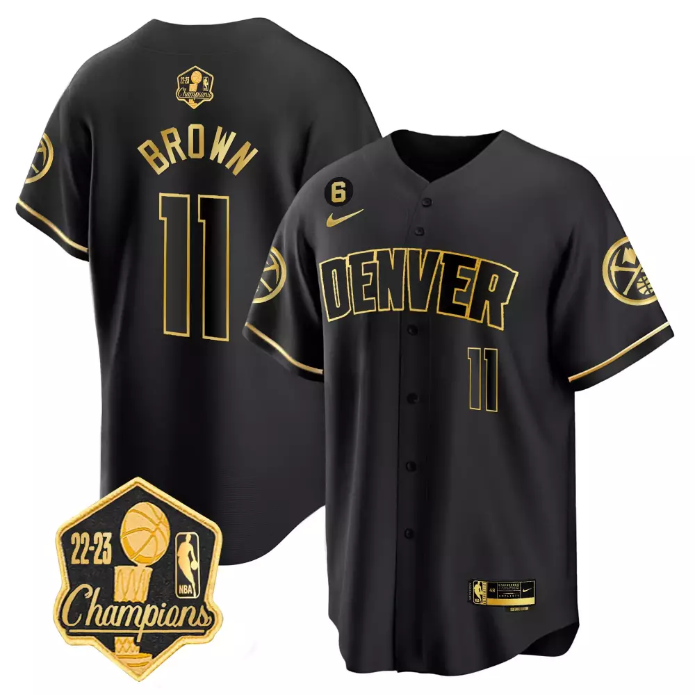 Bruce Brown 11 Denver Nuggets Jersey Black 2022-23 NBA Champions 2023 Men Gold Limited