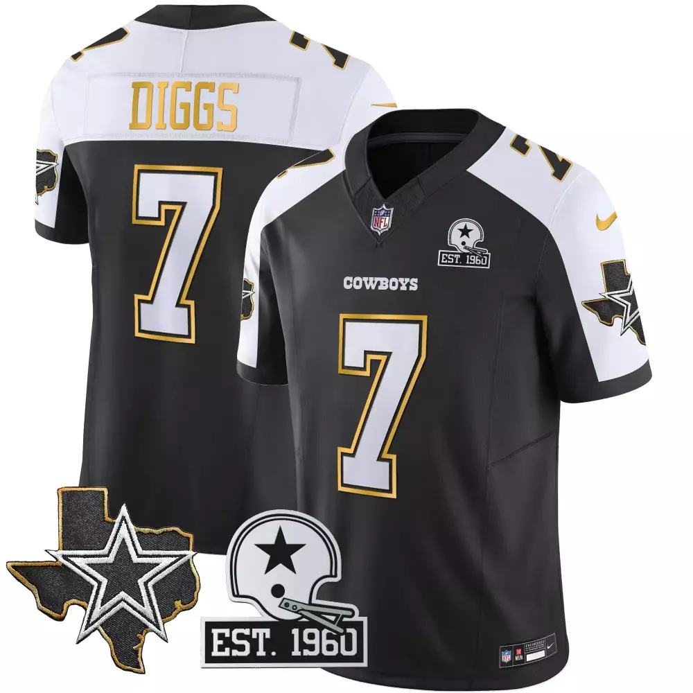 Diggs 7 Cowboys Jersey Black Est. 1960 Men White Gold Alternate Vapor All Stitched