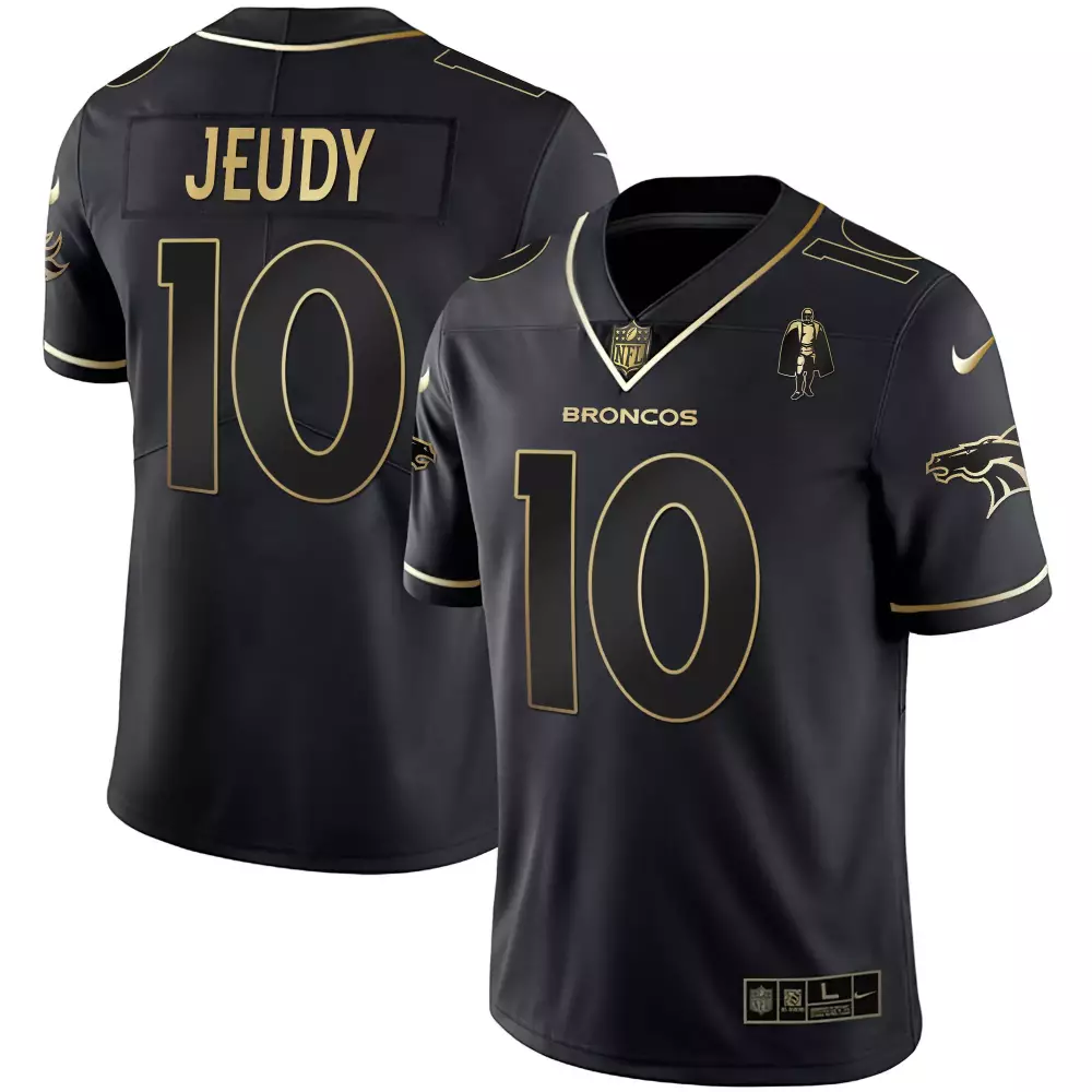 Jerry Jeudy 10 Broncos Jersey Black Men NFL Gold All Stitched Vapor