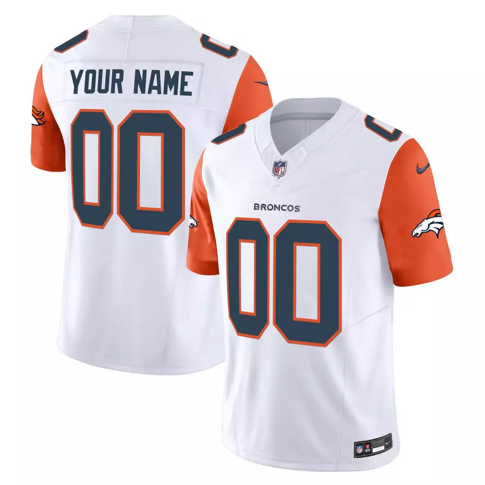 Custom Broncos Jersey White Men Orange Navy Vapor Limited All Stitched