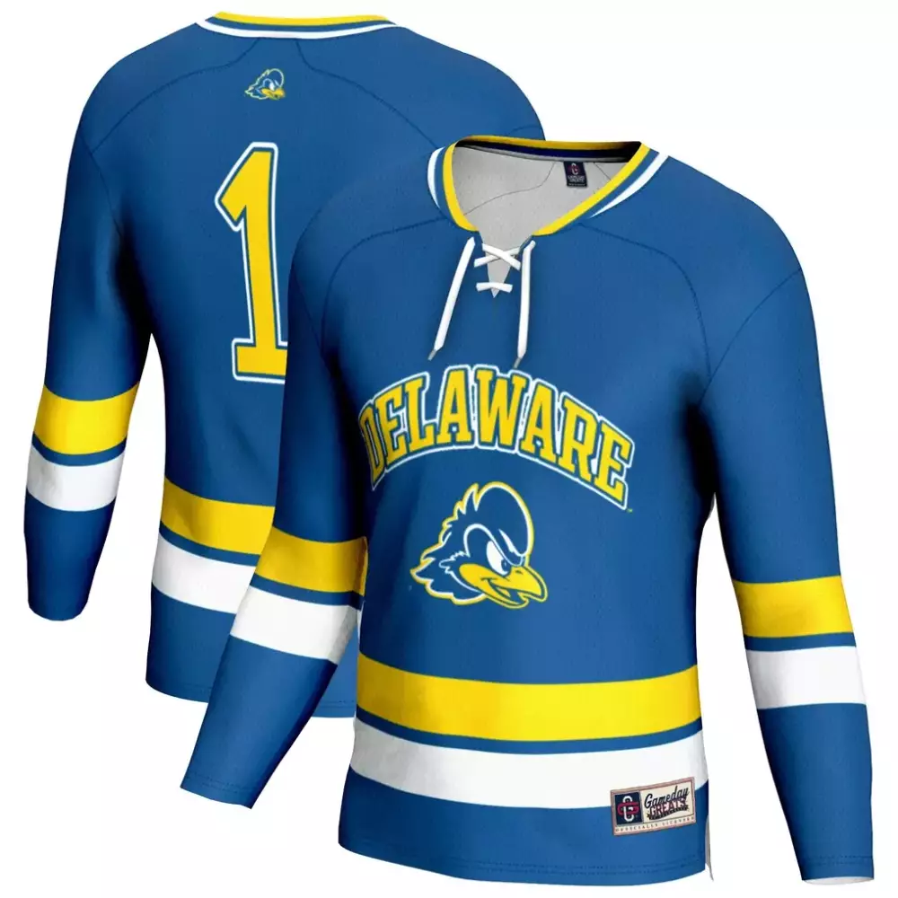 Custom Delaware 1 Jersey Blue Gameday Men Yellow White Unisex Fashion