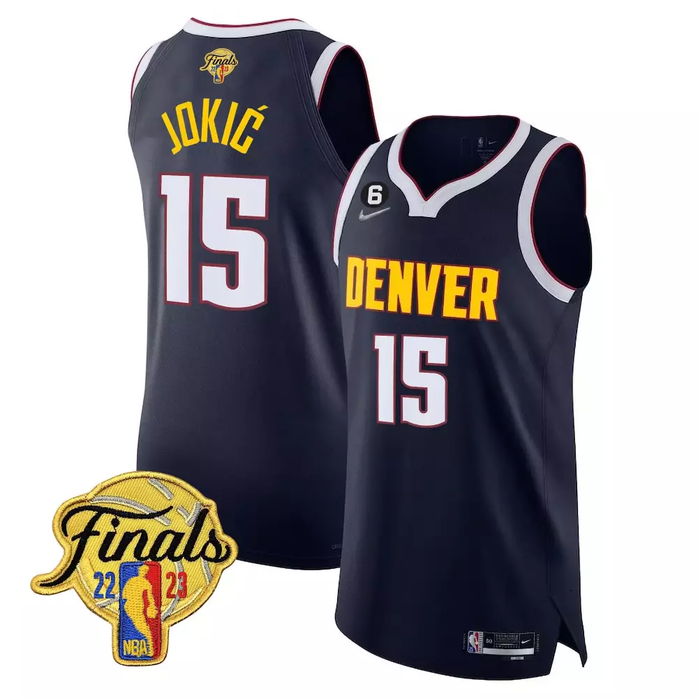 Nikola Jokic 15 Denver Nuggets Jersey Navy Finals 2022-2023 Men White Yellow Red