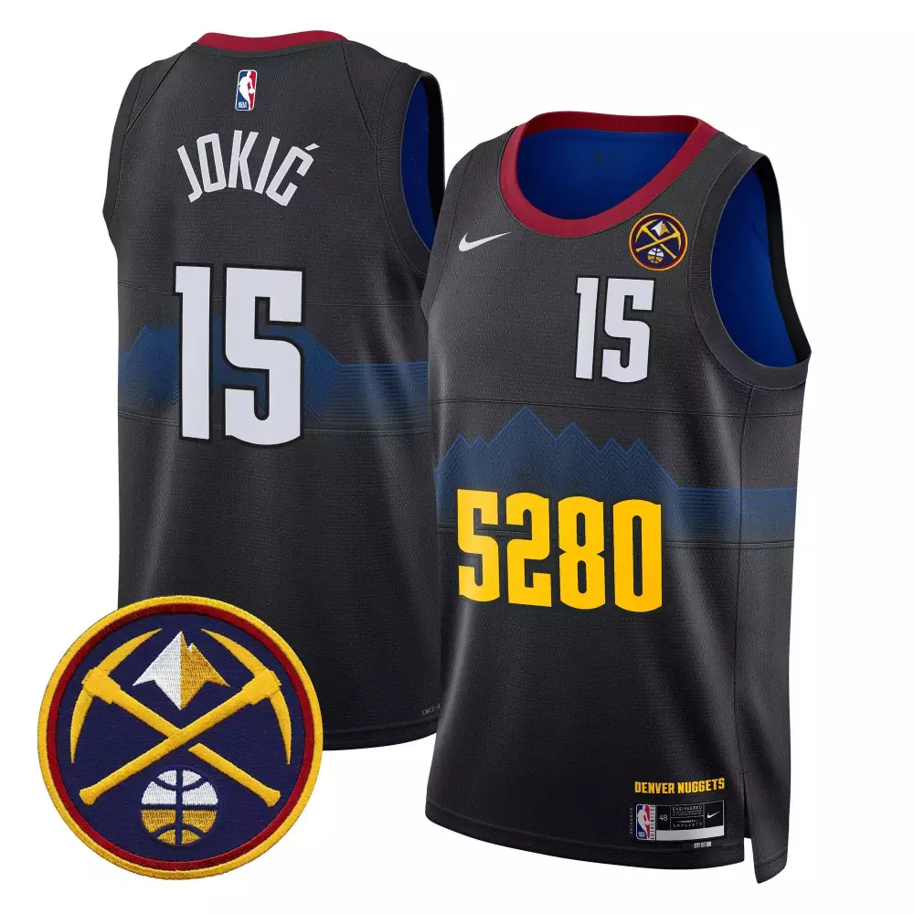Nikola Jokic 15 Denver Nuggets Jersey Black Men Blue Yellow Red Swingman All Stitched