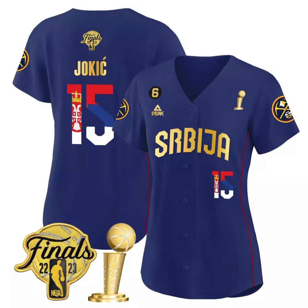 Nikola Jokic 15 Denver Nuggets Jersey Royal Blue NBA Finals 2023 Men Gold White Red