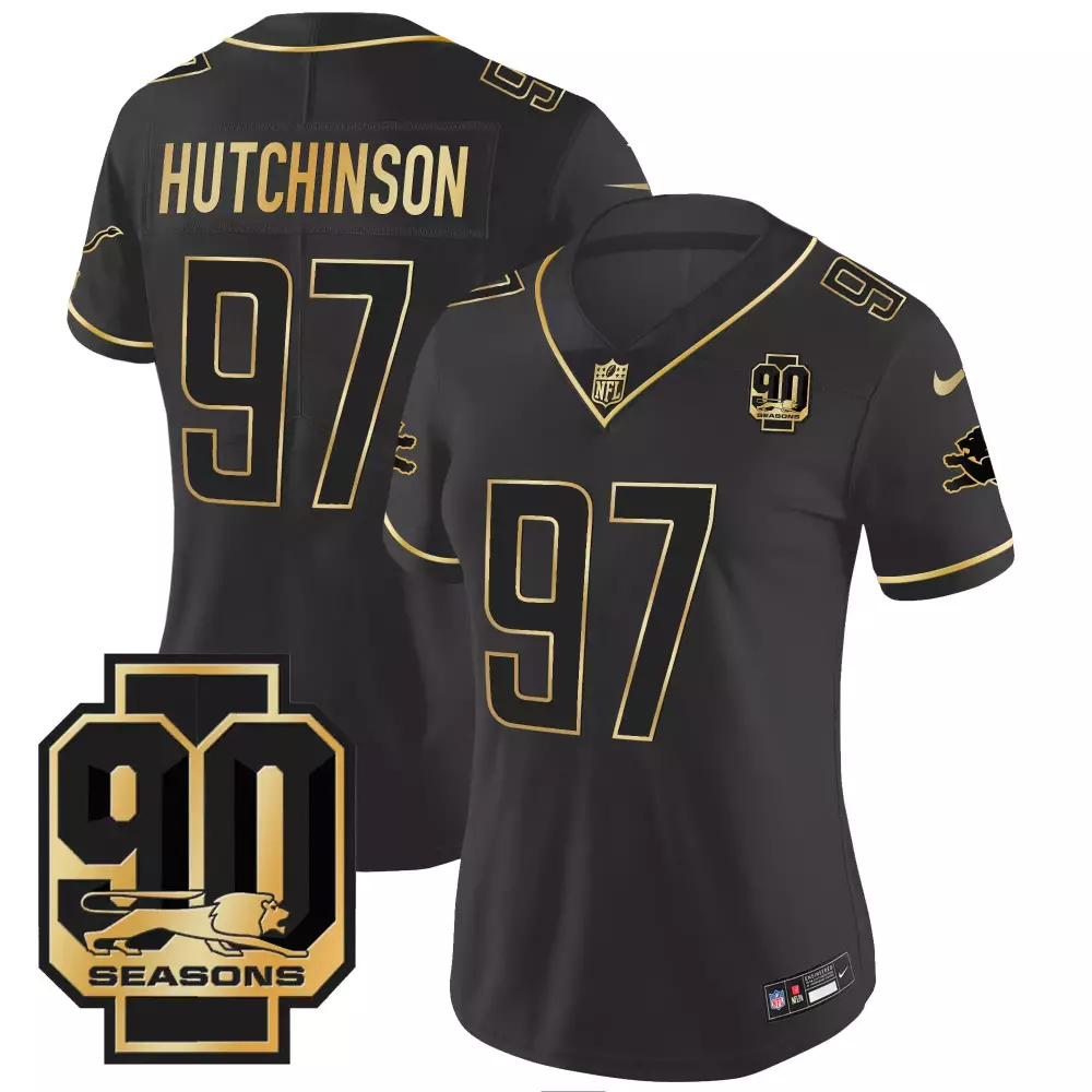 Aidan Hutchinson 97 Lions Jersey Black 90 Seasons Men Gold All Stitched Vapor