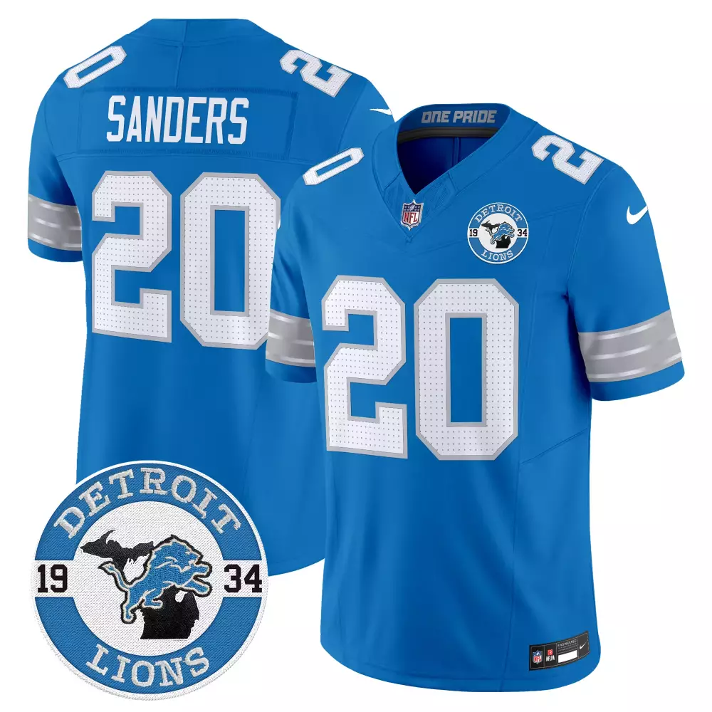 Barry Sanders 20 Detroit Lions Jersey Blue Men White Silver Vapor Limited All Stitched