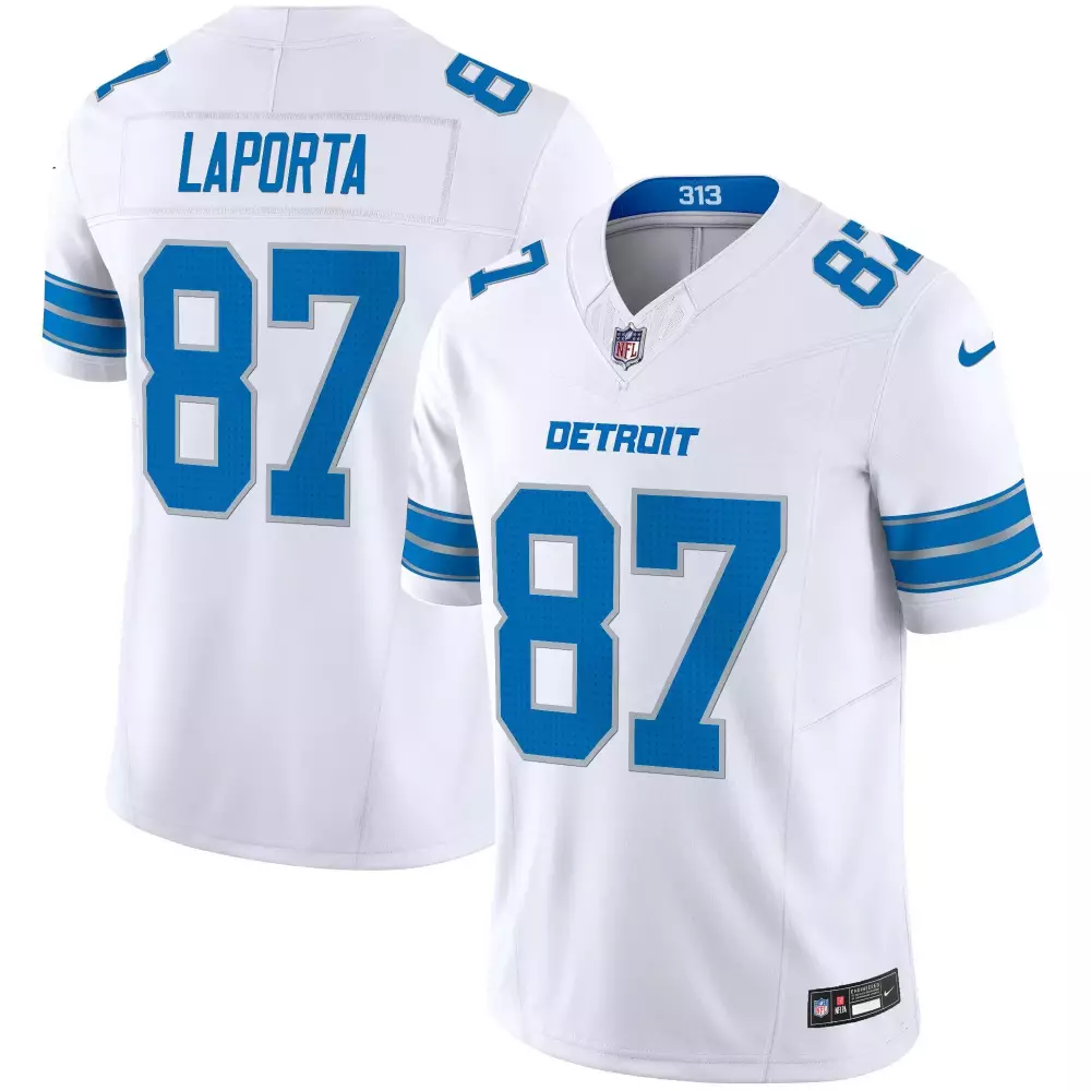 Sam Laporta 87 Detroit Lions Jersey White Men Replica Alternate Blue Silver Vapor