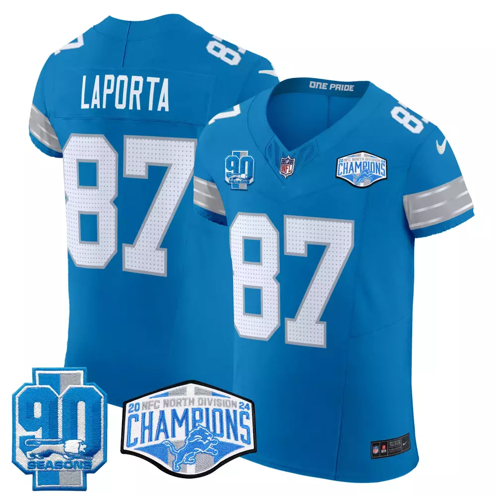 Sam Laporta 87 Detroit Lions Jersey Blue 2020 NFC North Division Champions 90 Seasons
